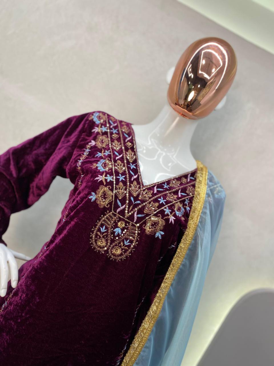 Velvet Sequence Embroidery Work Suit Pant With Dupatta