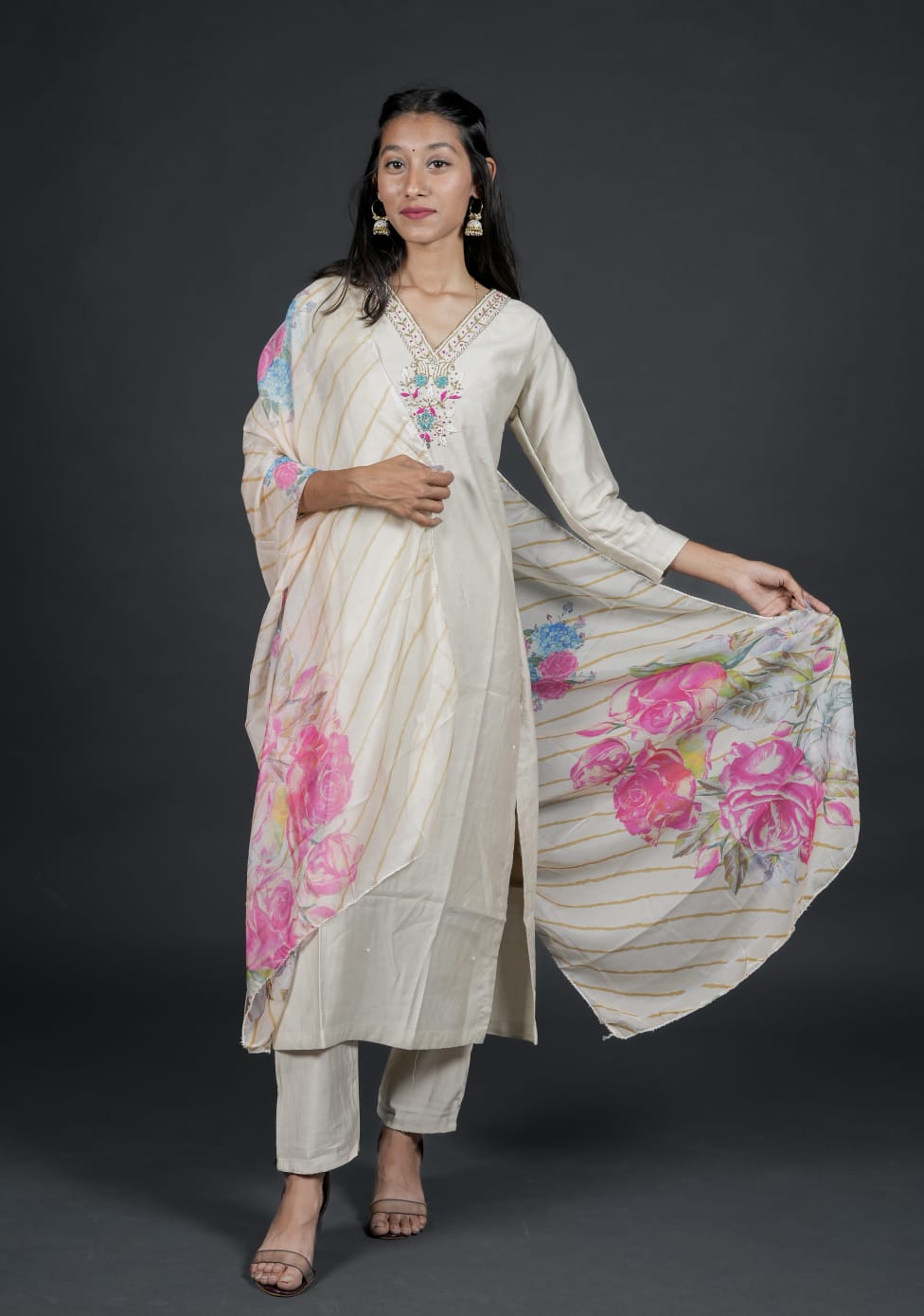 Simply Off White Colour Handwork Kurta Set