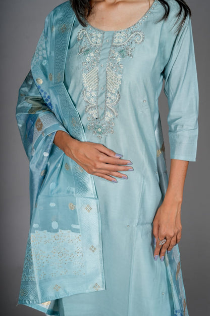 Cenote Blue Solid Kurta sets