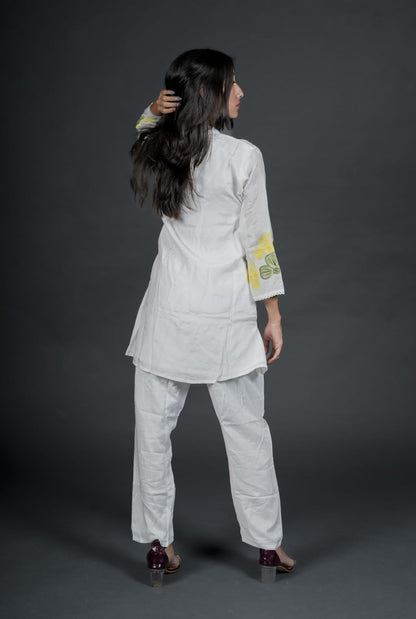 Premium Cotton White Co-ord Set With Embroidery & Beadswork