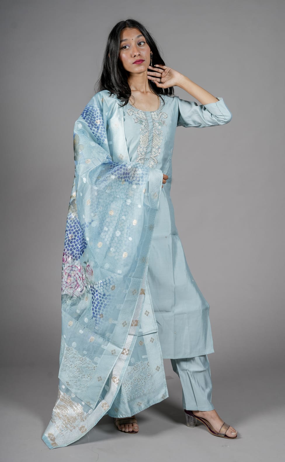 Cenote Blue Solid Kurta sets