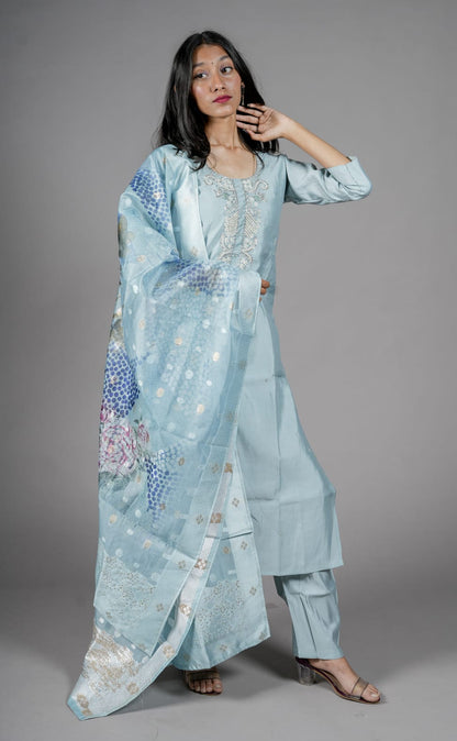 Cenote Blue Solid Kurta sets