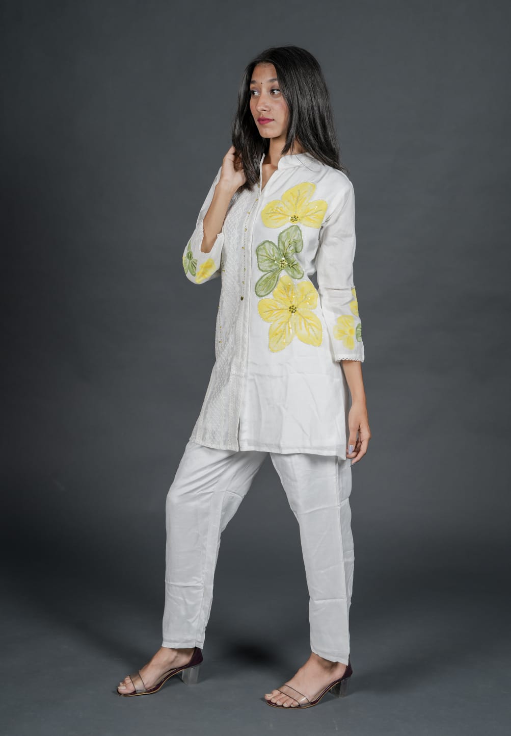 Premium Cotton White Co-ord Set With Embroidery & Beadswork