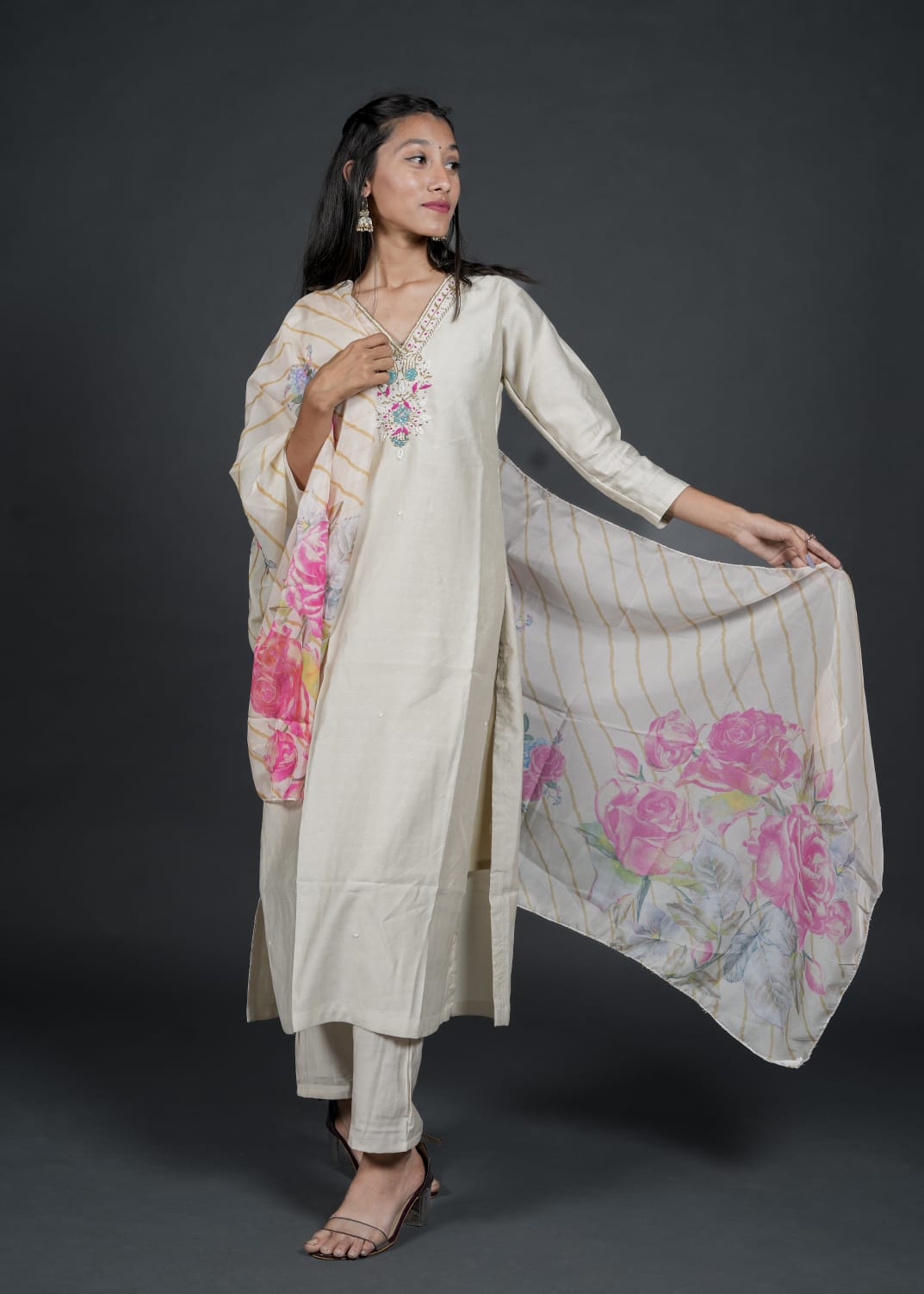 Simply Off White Colour Handwork Kurta Set